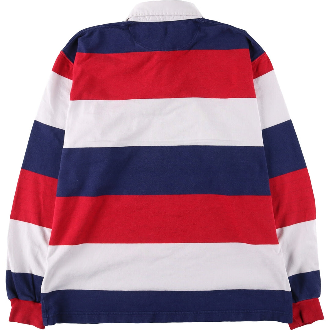 90'S LANDS' END Striped Pattern Eagle Pattern Long Sleeve Rugby Shirt Made in USA Men's M cotton white type Vintage Second Hand