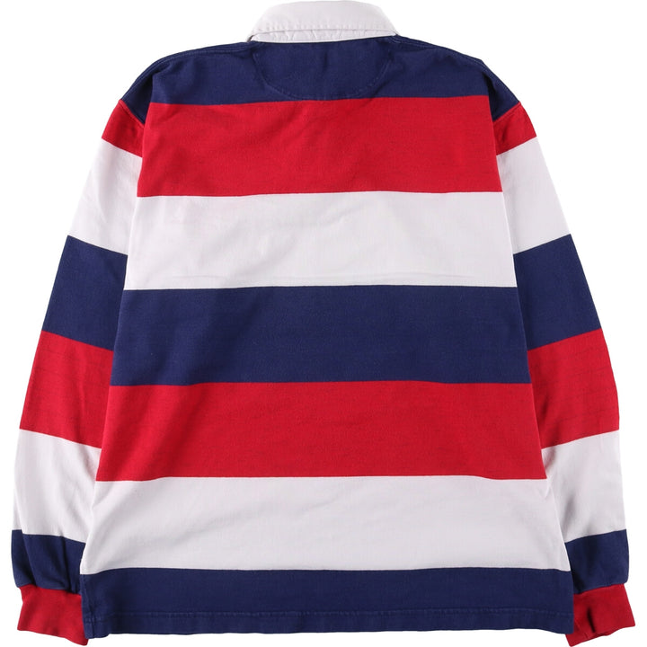 90'S LANDS' END Striped Pattern Eagle Pattern Long Sleeve Rugby Shirt Made in USA Men's M cotton white type Vintage Second Hand