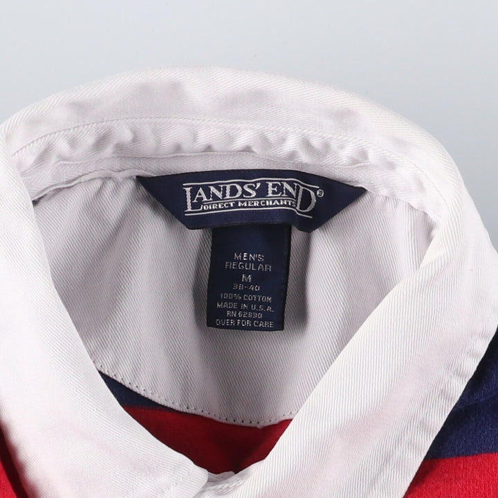 90'S LANDS' END Striped Pattern Eagle Pattern Long Sleeve Rugby Shirt Made in USA Men's M cotton white type Vintage Second Hand