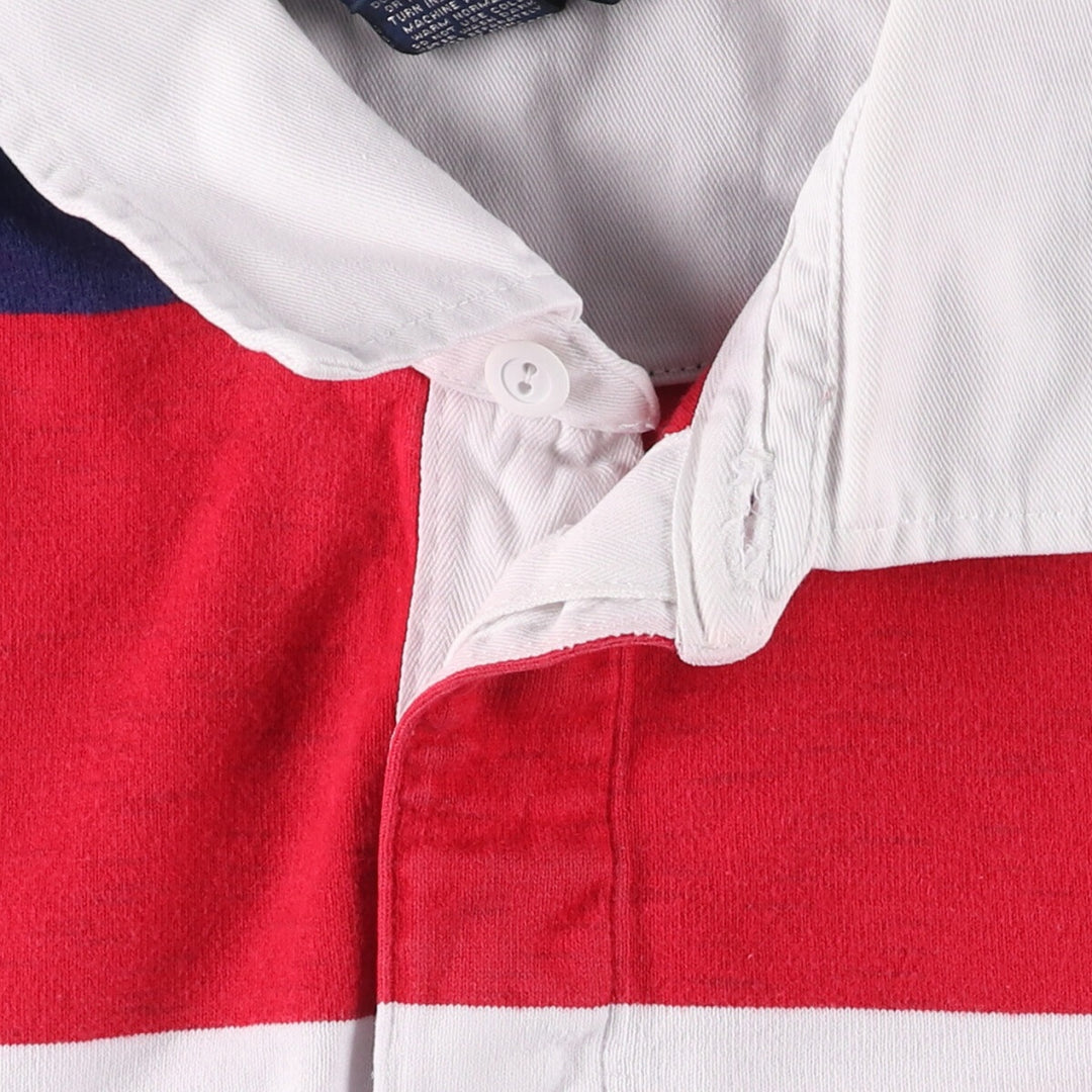 90'S LANDS' END Striped Pattern Eagle Pattern Long Sleeve Rugby Shirt Made in USA Men's M cotton white type Vintage Second Hand