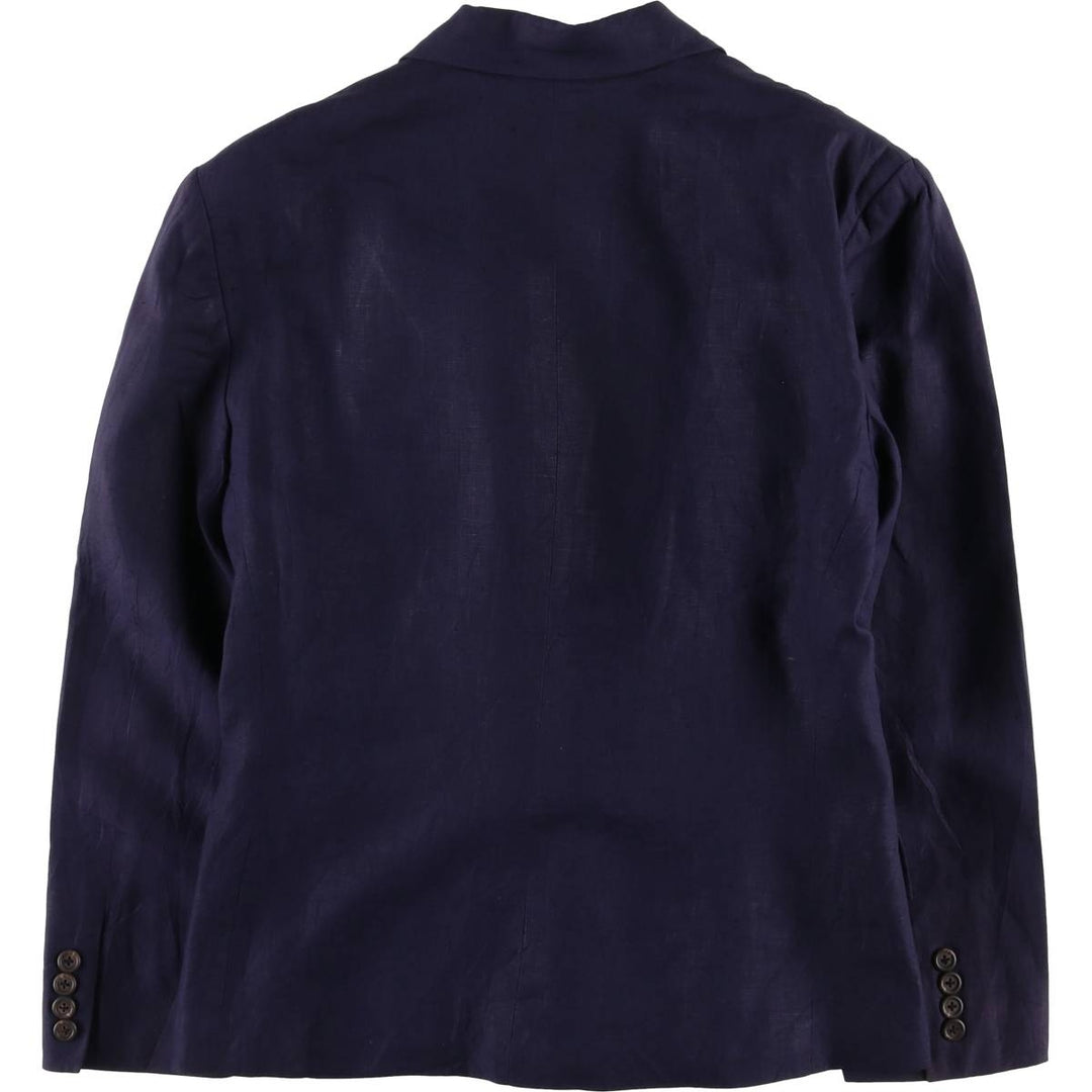 Ralph Lauren Double Breasted Peak Lapel Linen Tailored Jacket Made in USA Women's M linen navy blue type Vintage Second Hand