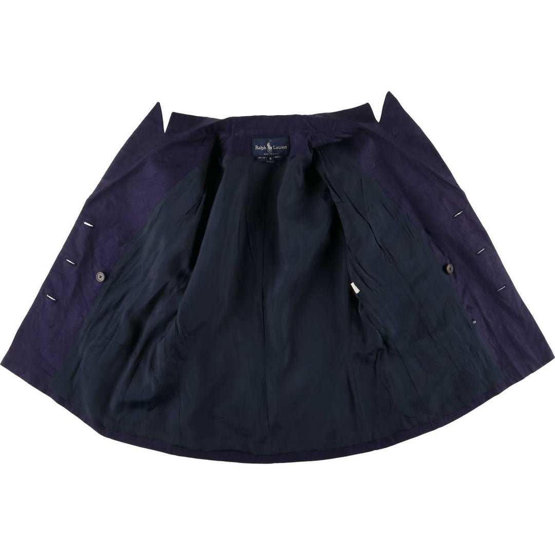 Ralph Lauren Double Breasted Peak Lapel Linen Tailored Jacket Made in USA Women's M linen navy blue type Vintage Second Hand