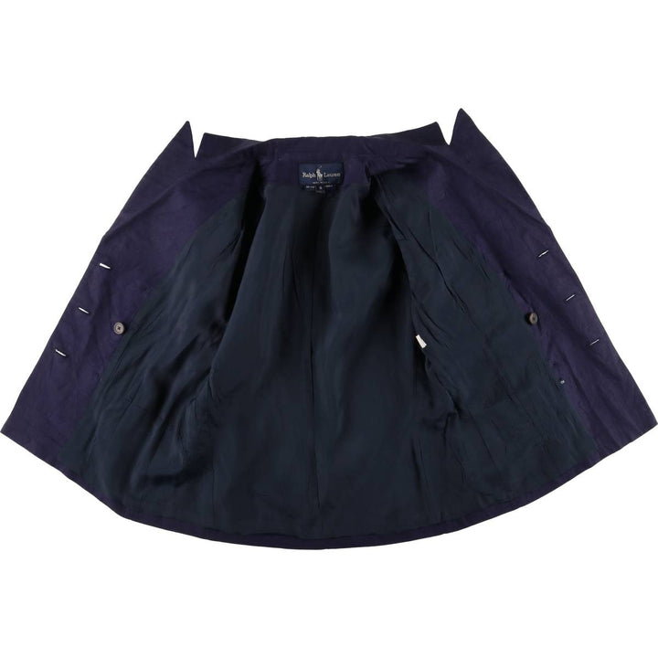 Ralph Lauren Double Breasted Peak Lapel Linen Tailored Jacket Made in USA Women's M linen navy blue type Vintage Second Hand