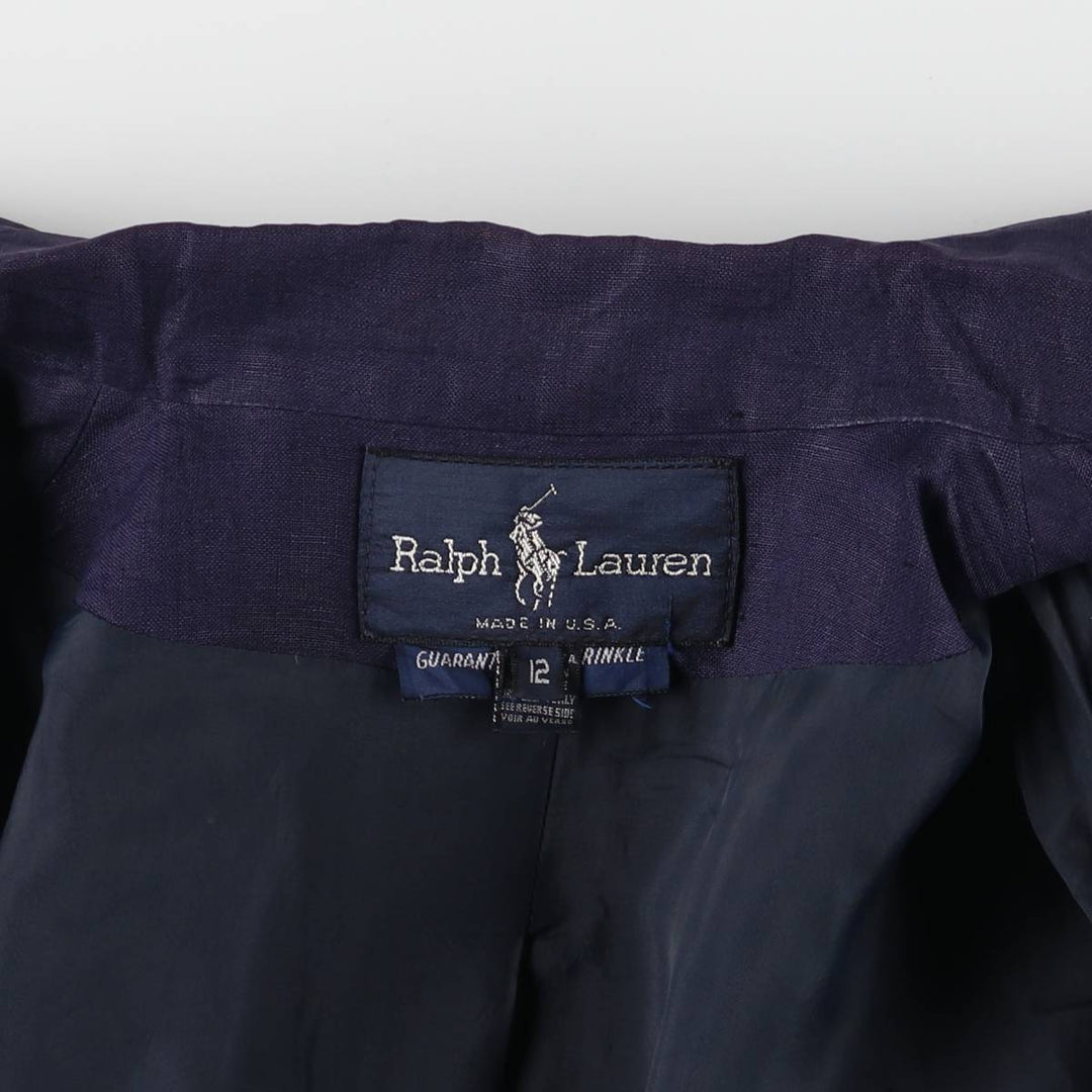 Ralph Lauren Double Breasted Peak Lapel Linen Tailored Jacket Made in USA Women's M linen navy blue type Vintage Second Hand