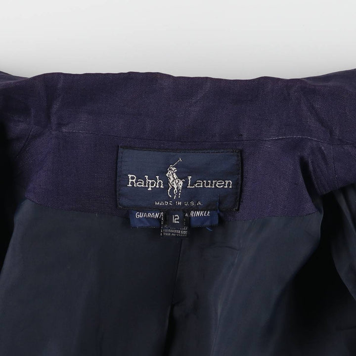 Ralph Lauren Double Breasted Peak Lapel Linen Tailored Jacket Made in USA Women's M linen navy blue type Vintage Second Hand
