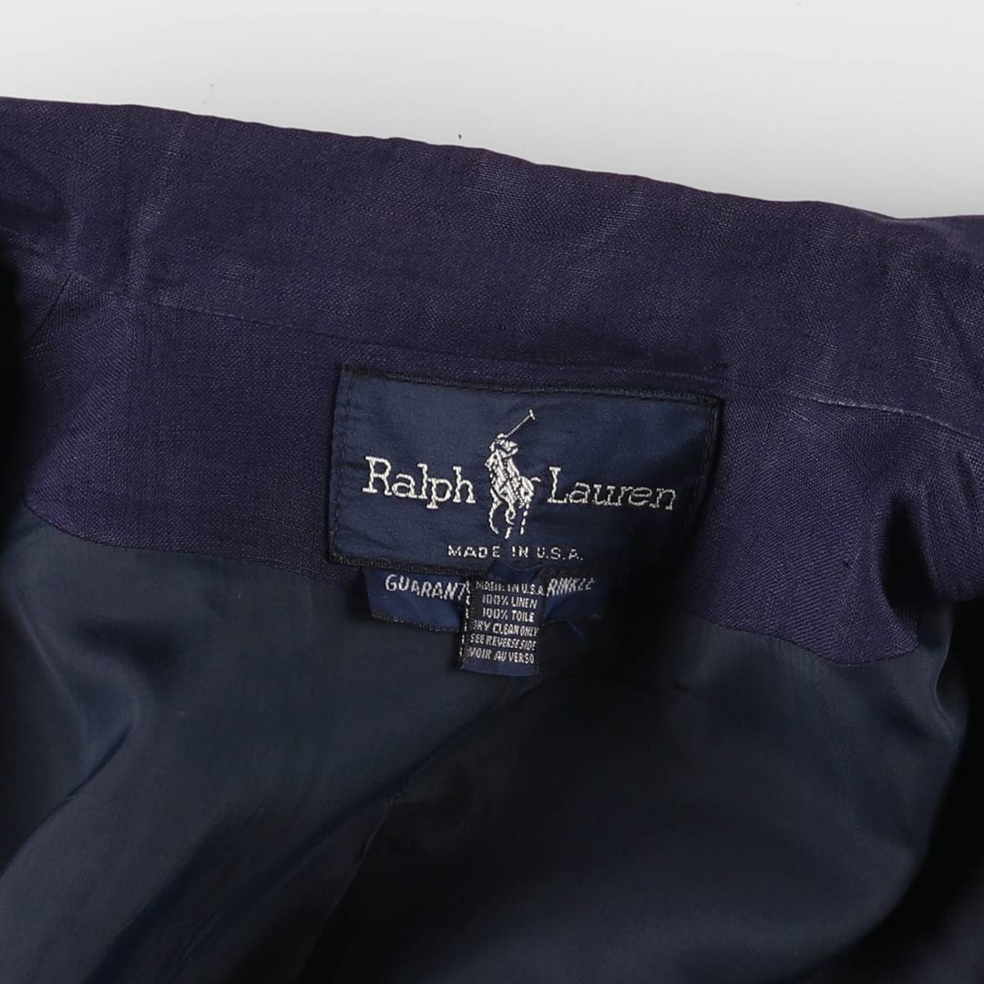 Ralph Lauren Double Breasted Peak Lapel Linen Tailored Jacket Made in USA Women's M linen navy blue type Vintage Second Hand