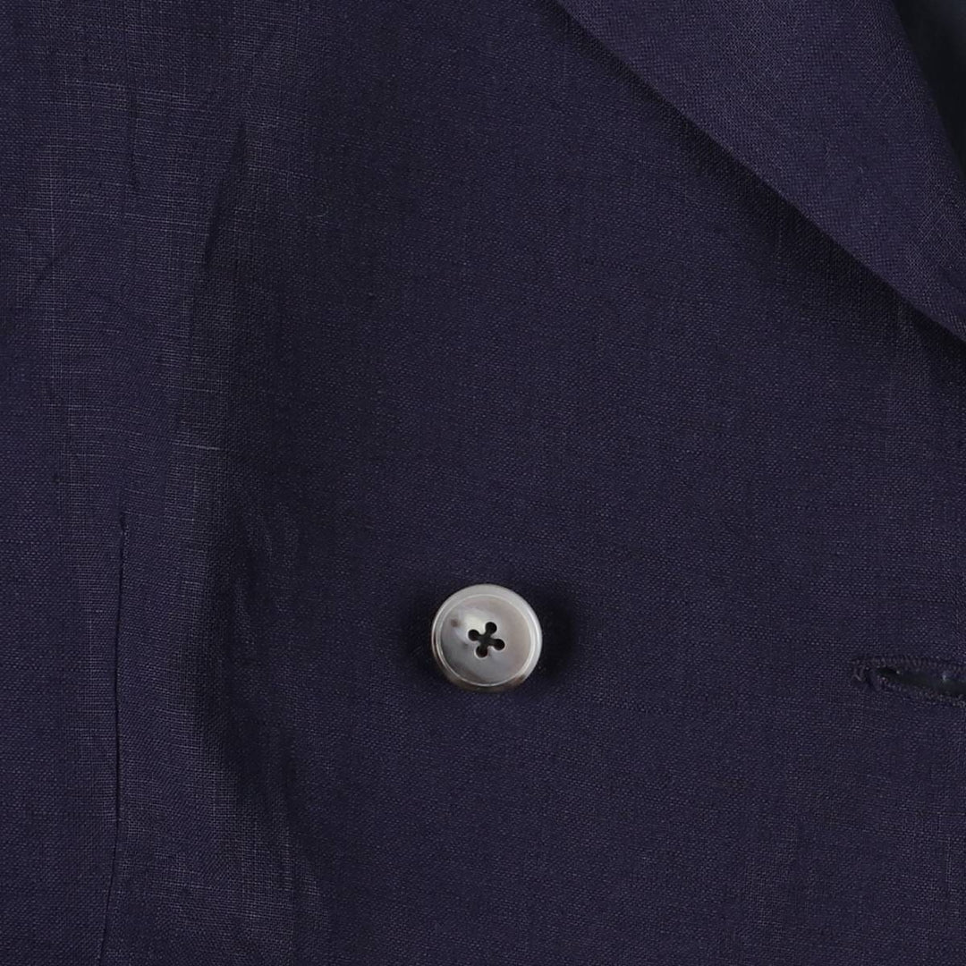 Ralph Lauren Double Breasted Peak Lapel Linen Tailored Jacket Made in USA Women's M linen navy blue type Vintage Second Hand