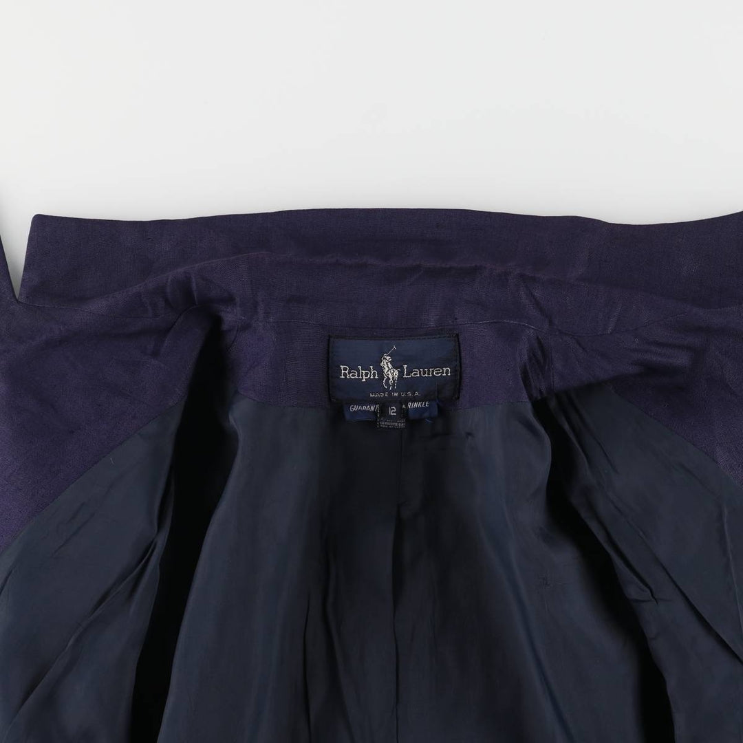 Ralph Lauren Double Breasted Peak Lapel Linen Tailored Jacket Made in USA Women's M linen navy blue type Vintage Second Hand