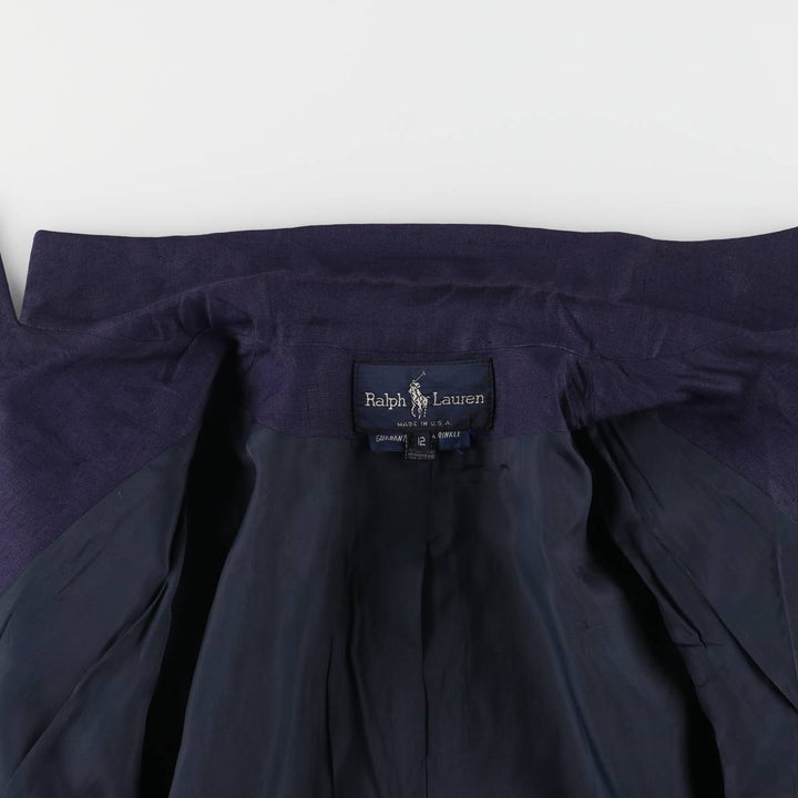 Ralph Lauren Double Breasted Peak Lapel Linen Tailored Jacket Made in USA Women's M linen navy blue type Vintage Second Hand