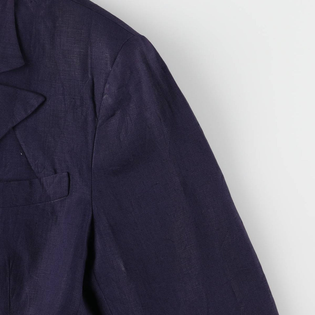 Ralph Lauren Double Breasted Peak Lapel Linen Tailored Jacket Made in USA Women's M linen navy blue type Vintage Second Hand