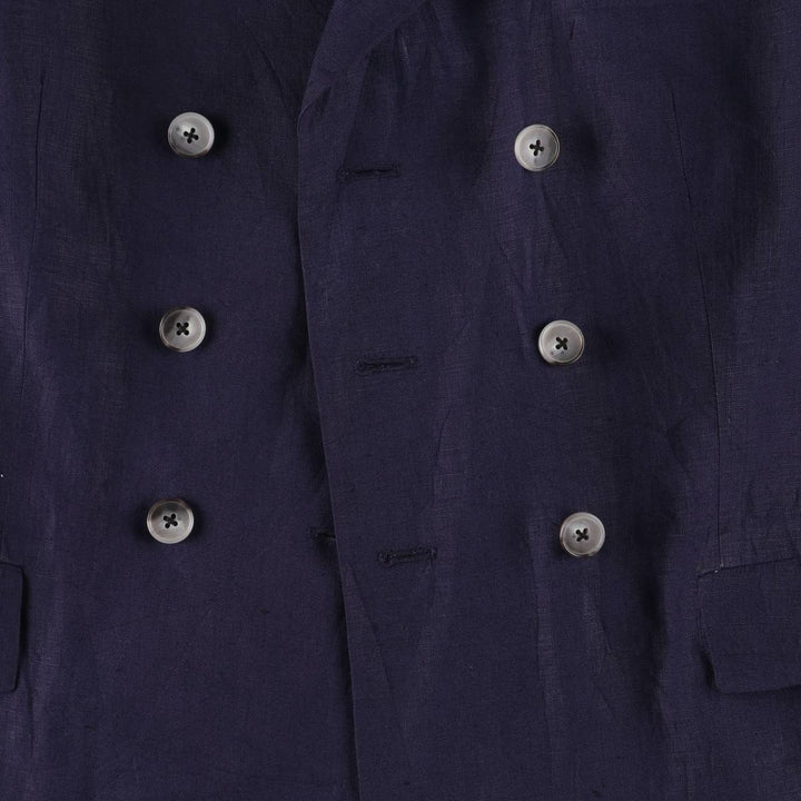 Ralph Lauren Double Breasted Peak Lapel Linen Tailored Jacket Made in USA Women's M linen navy blue type Vintage Second Hand