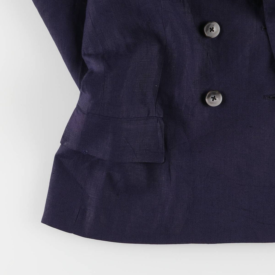 Ralph Lauren Double Breasted Peak Lapel Linen Tailored Jacket Made in USA Women's M linen navy blue type Vintage Second Hand