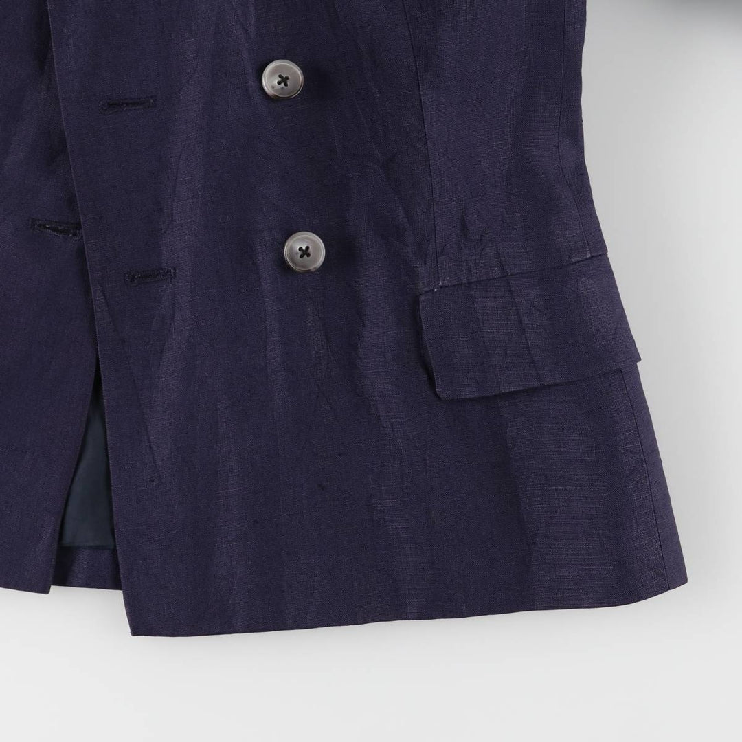 Ralph Lauren Double Breasted Peak Lapel Linen Tailored Jacket Made in USA Women's M linen navy blue type Vintage Second Hand
