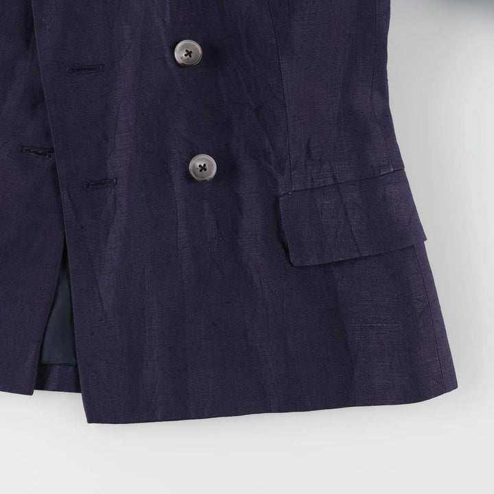 Ralph Lauren Double Breasted Peak Lapel Linen Tailored Jacket Made in USA Women's M linen navy blue type Vintage Second Hand