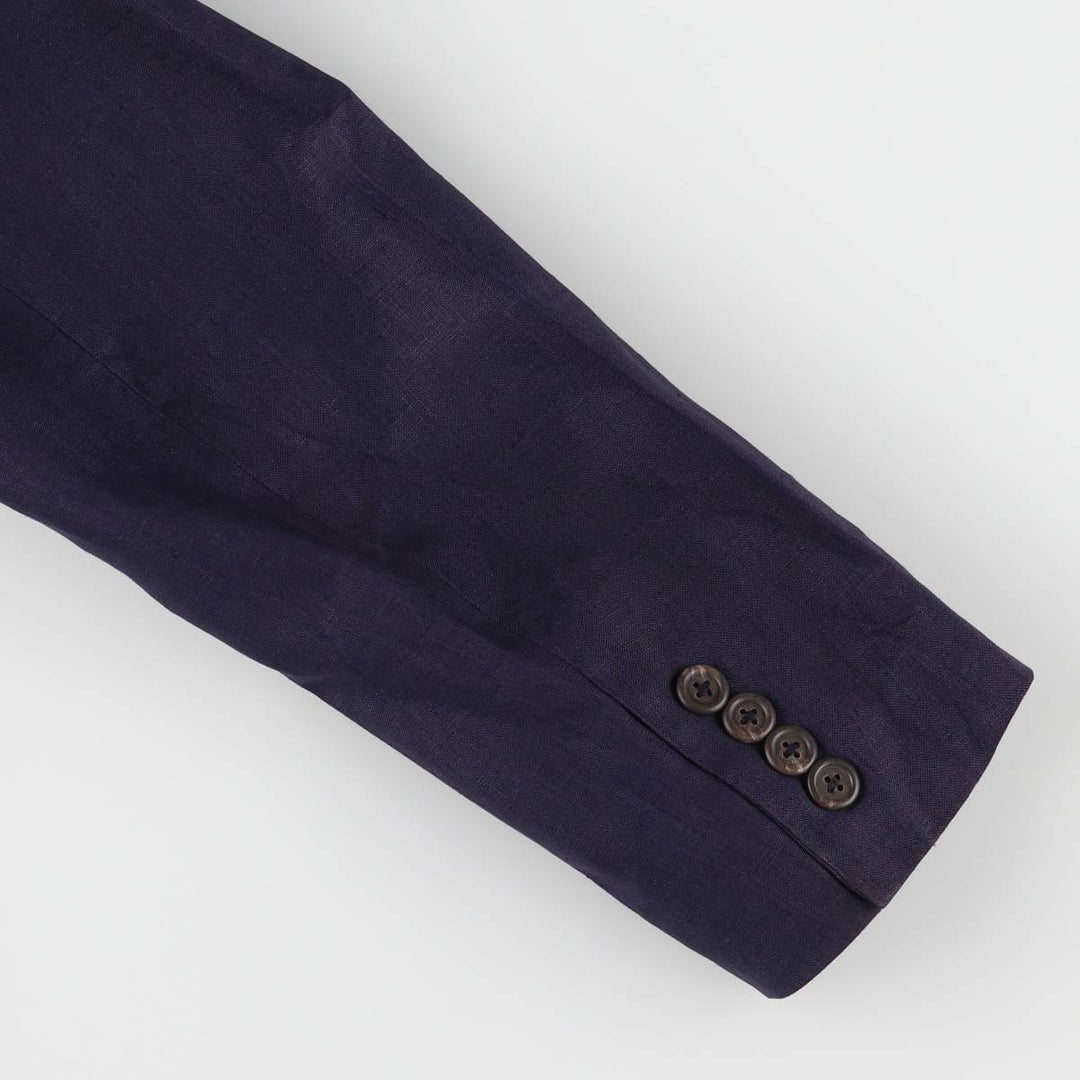 Ralph Lauren Double Breasted Peak Lapel Linen Tailored Jacket Made in USA Women's M linen navy blue type Vintage Second Hand