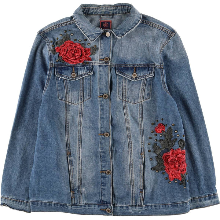 BOOM BOOM JEANS Floral Rose Pattern Denim Jacket G-Jean Women's XL cotton blue type Vintage Second Hand