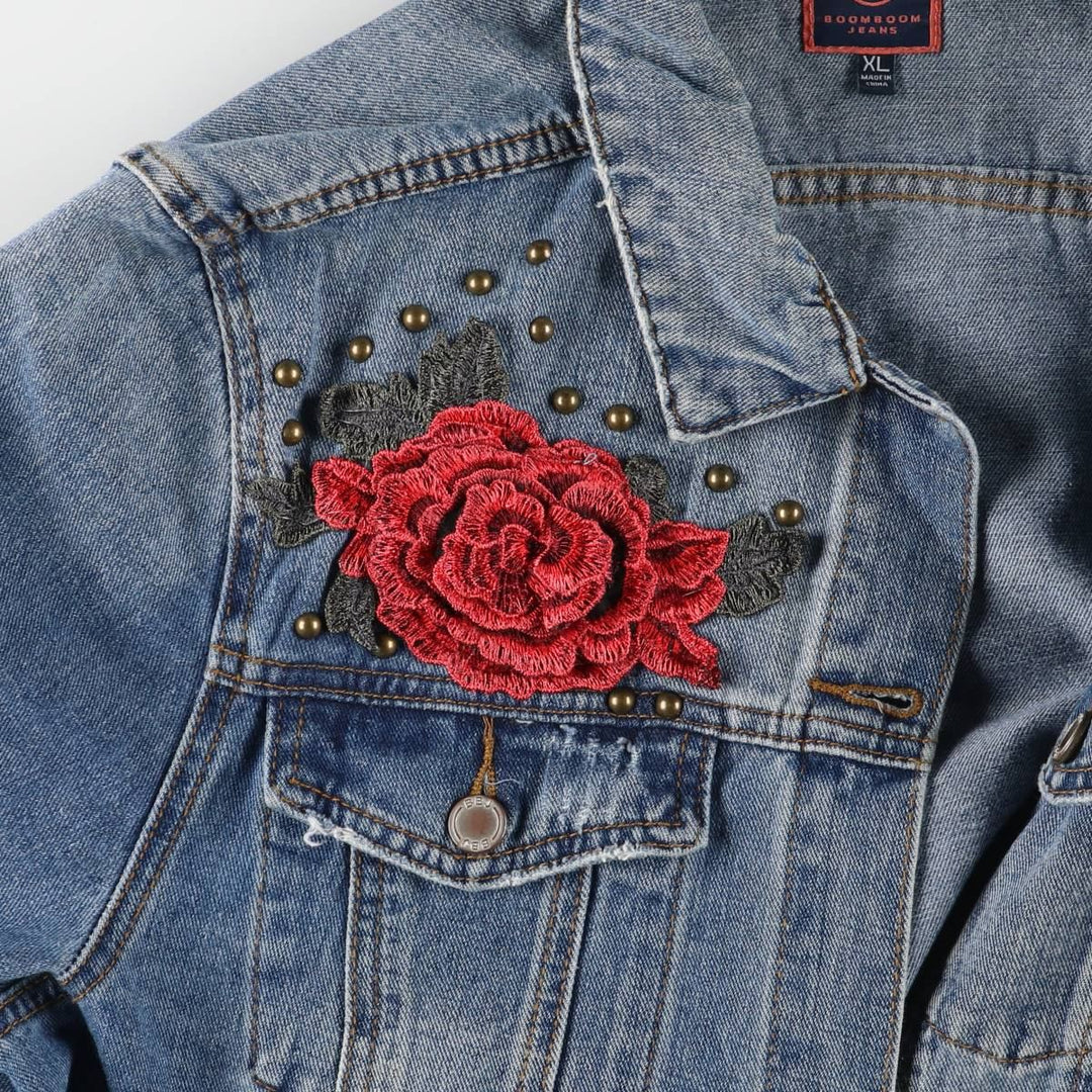 BOOM BOOM JEANS Floral Rose Pattern Denim Jacket G-Jean Women's XL cotton blue type Vintage Second Hand