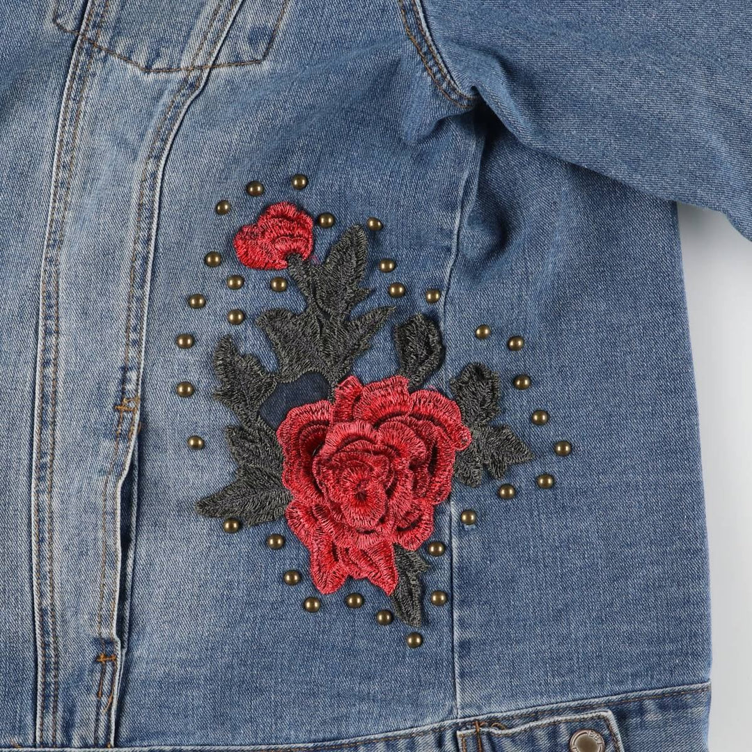 BOOM BOOM JEANS Floral Rose Pattern Denim Jacket G-Jean Women's XL cotton blue type Vintage Second Hand