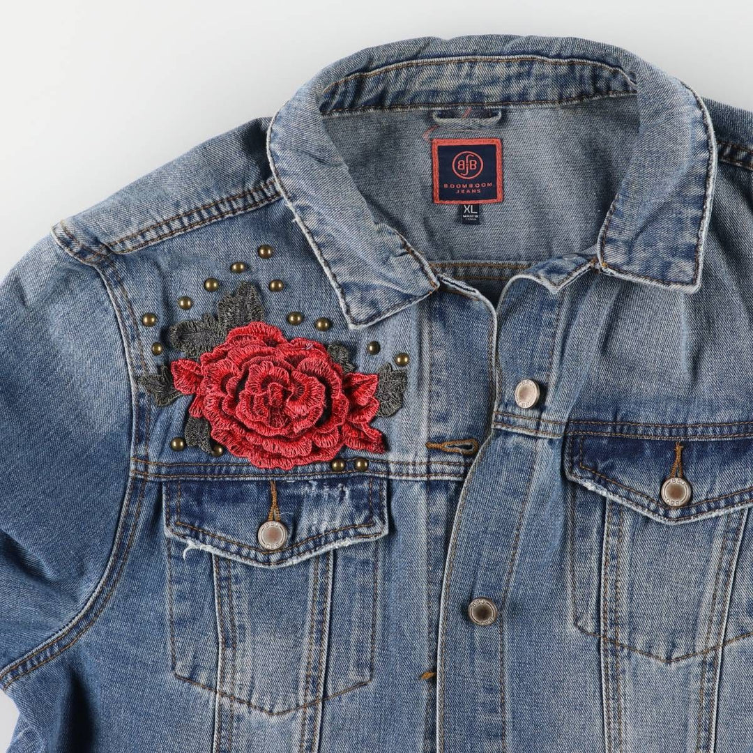 BOOM BOOM JEANS Floral Rose Pattern Denim Jacket G-Jean Women's XL cotton blue type Vintage Second Hand