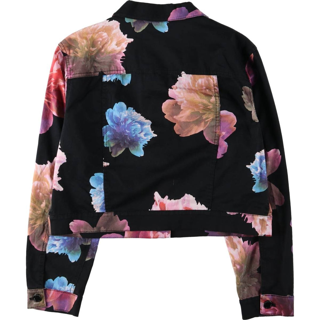 Calvin Klein Floral Print Cropped Open Collar Cotton Jacket for Women (XL) cotton black type Vintage Second Hand