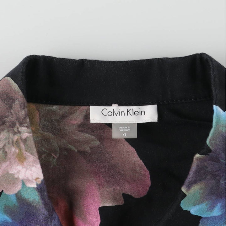Calvin Klein Floral Print Cropped Open Collar Cotton Jacket for Women (XL) cotton black type Vintage Second Hand