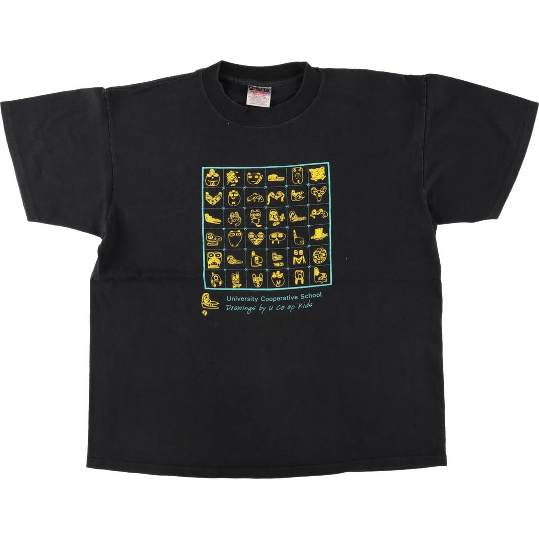 ONEITA College T-shirt, Men's L size cotton black type Vintage Second Hand