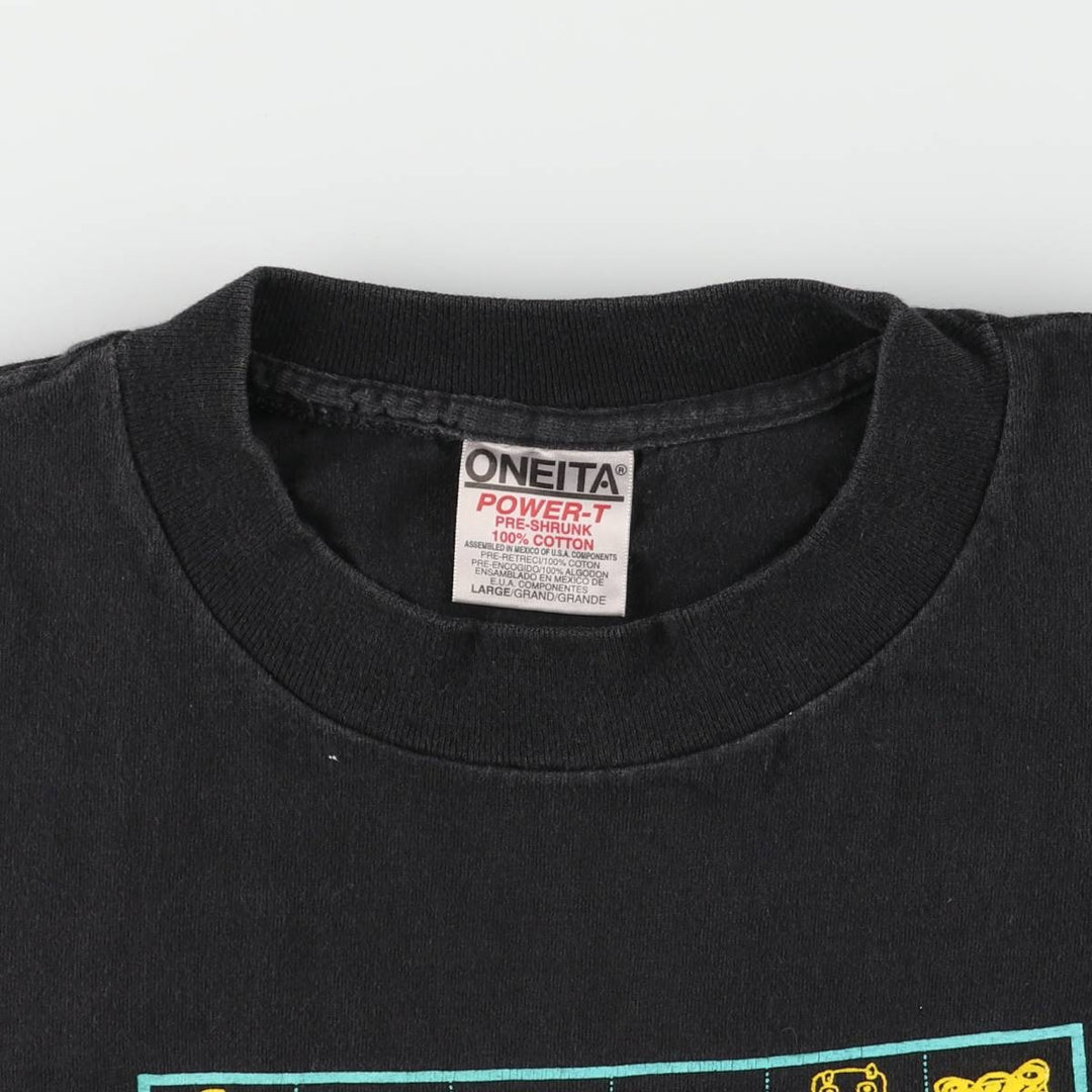 ONEITA College T-shirt, Men's L size cotton black type Vintage Second Hand