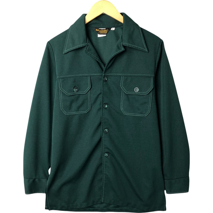 70'S John Blain open collar shirt jacket, men's size M, vintage Dacron Polyester Green type dark green Vintage Second Hand