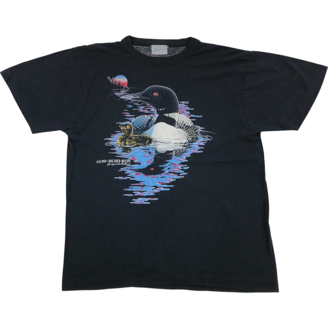 90'S Penmans bird print animal t-shirt, made in Canada, men's size L, vintage polyester black type Vintage Second Hand