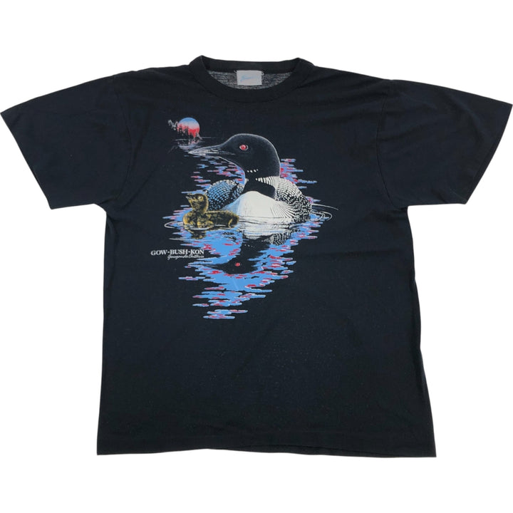 90'S Penmans bird print animal t-shirt, made in Canada, men's size L, vintage polyester black type Vintage Second Hand