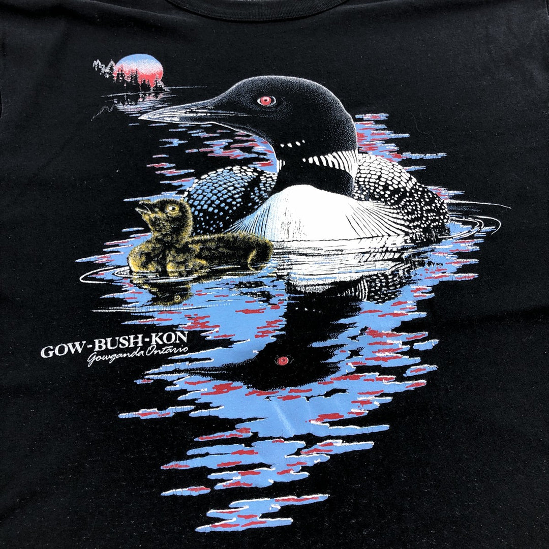 90'S Penmans bird print animal t-shirt, made in Canada, men's size L, vintage polyester black type Vintage Second Hand