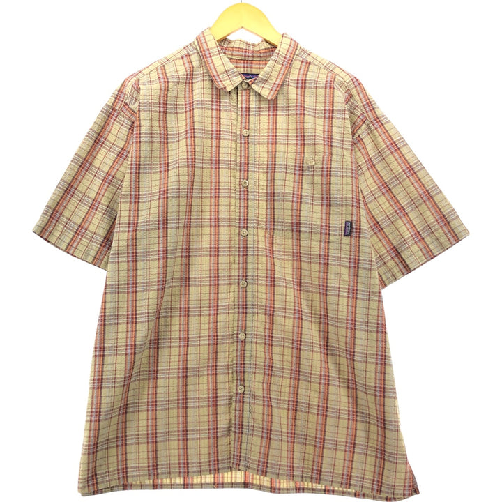 00'S Patagonia 53000S0 Seersucker Short Sleeve Check Shirt Box Shirt Men's L size polyester brown type Vintage Second Hand