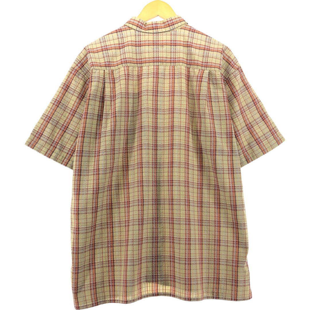 00'S Patagonia 53000S0 Seersucker Short Sleeve Check Shirt Box Shirt Men's L size polyester brown type Vintage Second Hand
