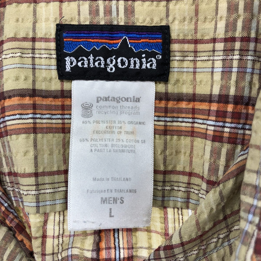 00'S Patagonia 53000S0 Seersucker Short Sleeve Check Shirt Box Shirt Men's L size polyester brown type Vintage Second Hand