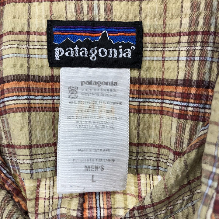 00'S Patagonia 53000S0 Seersucker Short Sleeve Check Shirt Box Shirt Men's L size polyester brown type Vintage Second Hand
