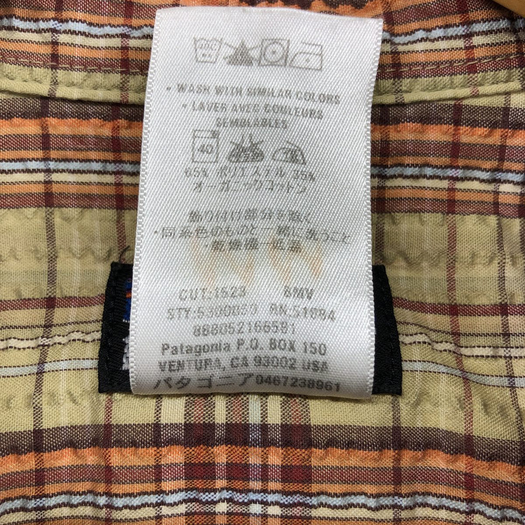 00'S Patagonia 53000S0 Seersucker Short Sleeve Check Shirt Box Shirt Men's L size polyester brown type Vintage Second Hand