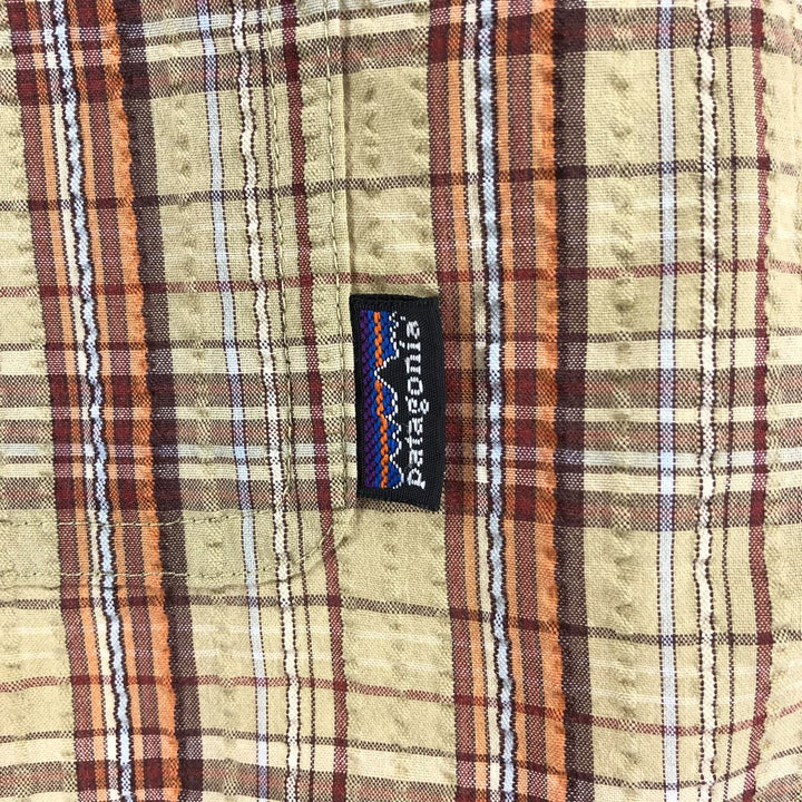 00'S Patagonia 53000S0 Seersucker Short Sleeve Check Shirt Box Shirt Men's L size polyester brown type Vintage Second Hand
