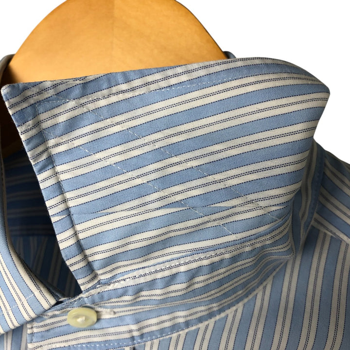 Brooks Brothers 1818 REGENT Wide Collar Long Sleeve Cotton Striped Shirt Men's M cotton Blue type light blue Vintage Second Hand