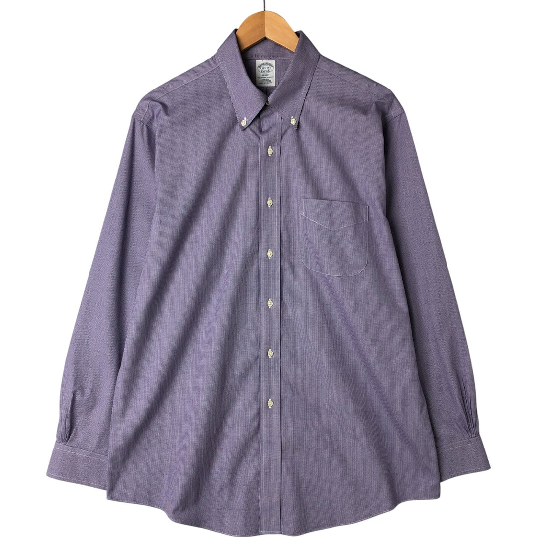 Brooks Brothers Est.1818 REGENT Long Sleeve Button-Down Check Shirt, Men's Size L cotton purple type Vintage Second Hand