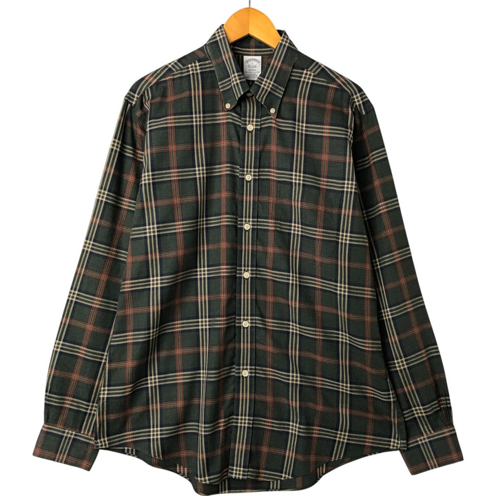 Brooks Brothers Est.1818 REGENT Long Sleeve Button-Down Check Shirt, Men's Size L cotton Green type dark green Vintage Second Hand