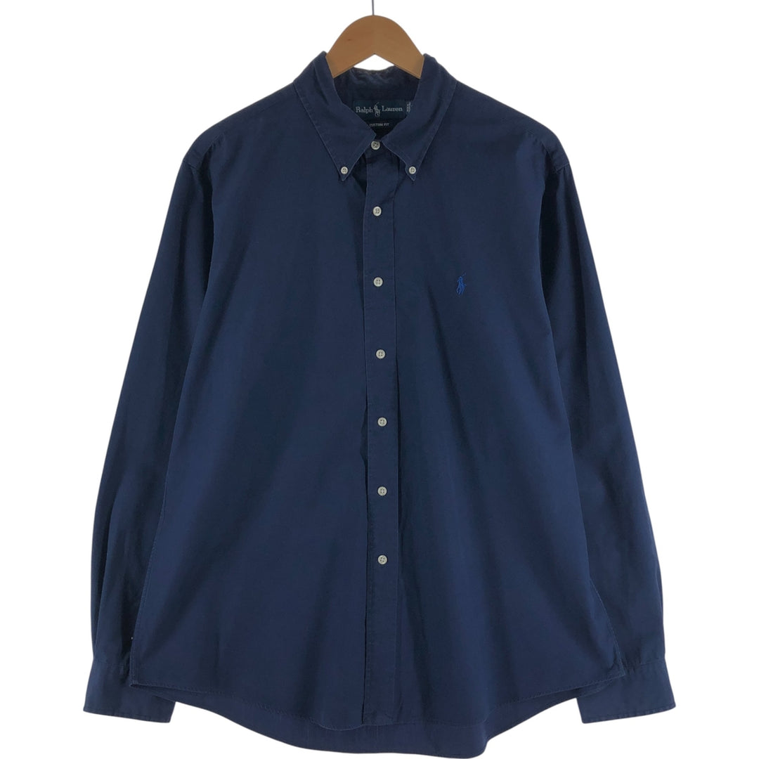Ralph Lauren CUSTOM FIT long sleeve button down shirt, men's XL size cotton Navy blue Vintage Second Hand