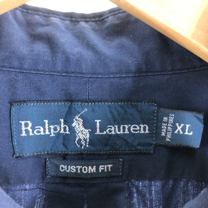 Ralph Lauren CUSTOM FIT long sleeve button down shirt, men's XL size cotton Navy blue Vintage Second Hand