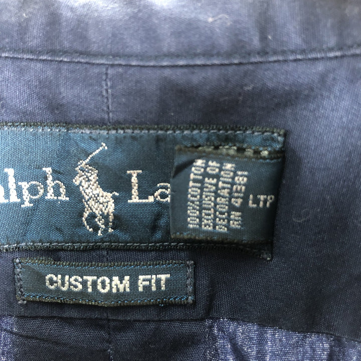 Ralph Lauren CUSTOM FIT long sleeve button down shirt, men's XL size cotton Navy blue Vintage Second Hand