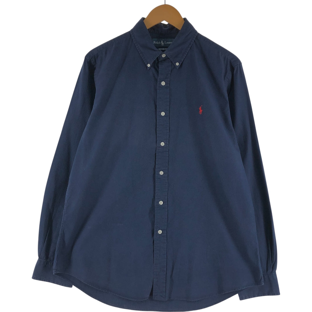 Ralph Lauren CUSTOM FIT long sleeve button down shirt, men's size L cotton Navy blue Vintage Second Hand