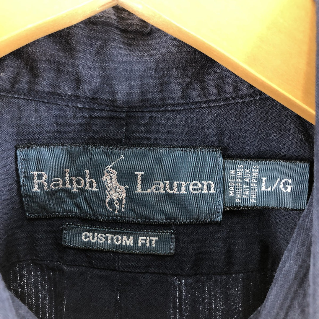Ralph Lauren CUSTOM FIT long sleeve button down shirt, men's size L cotton Navy blue Vintage Second Hand