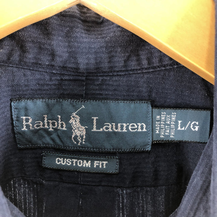 Ralph Lauren CUSTOM FIT long sleeve button down shirt, men's size L cotton Navy blue Vintage Second Hand
