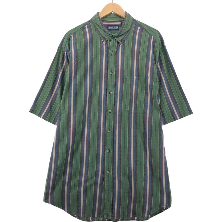 LANDS' END Short Sleeve Button Down Striped Shirt Men's XL cotton green type Vintage Second Hand