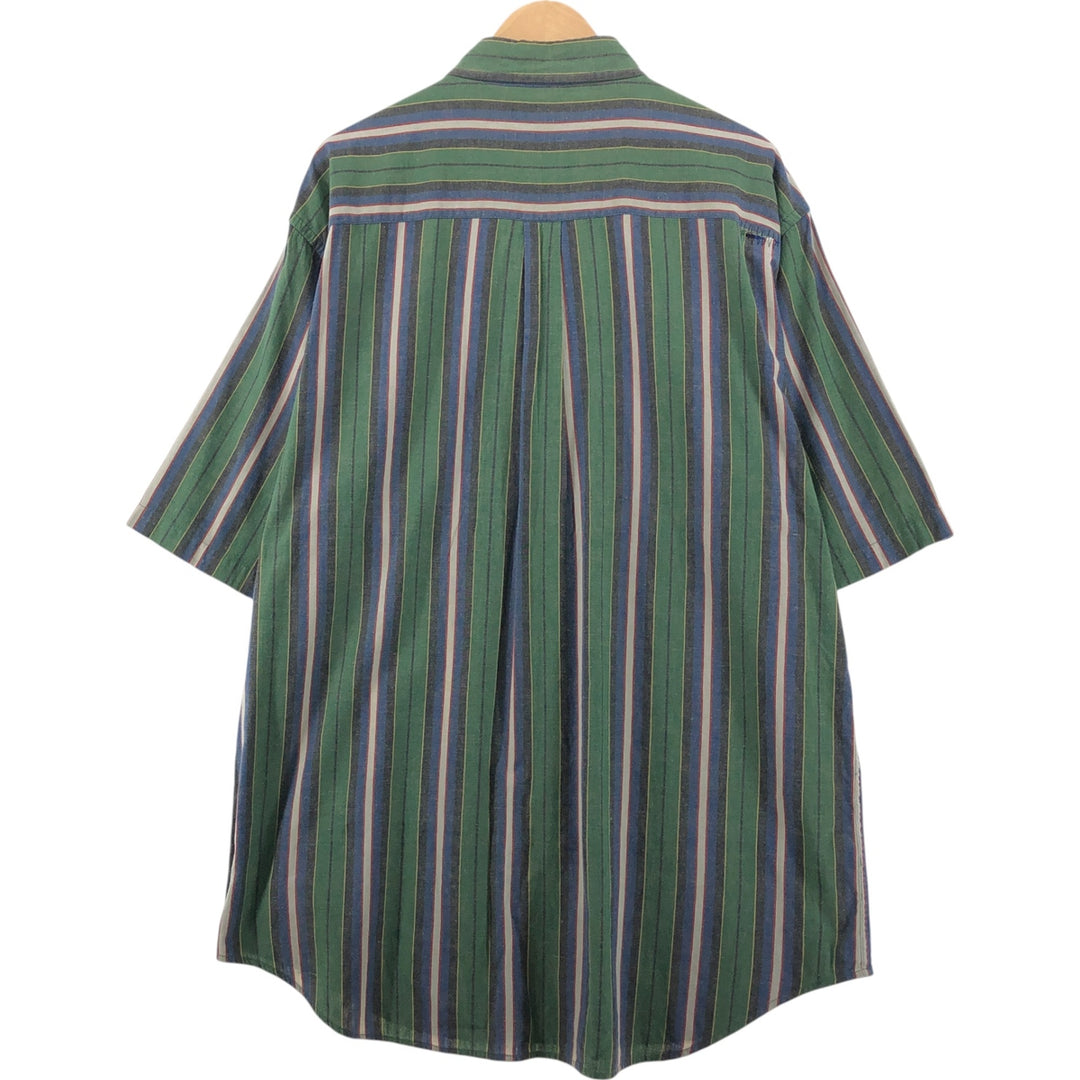 LANDS' END Short Sleeve Button Down Striped Shirt Men's XL cotton green type Vintage Second Hand