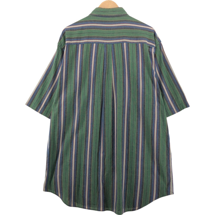 LANDS' END Short Sleeve Button Down Striped Shirt Men's XL cotton green type Vintage Second Hand