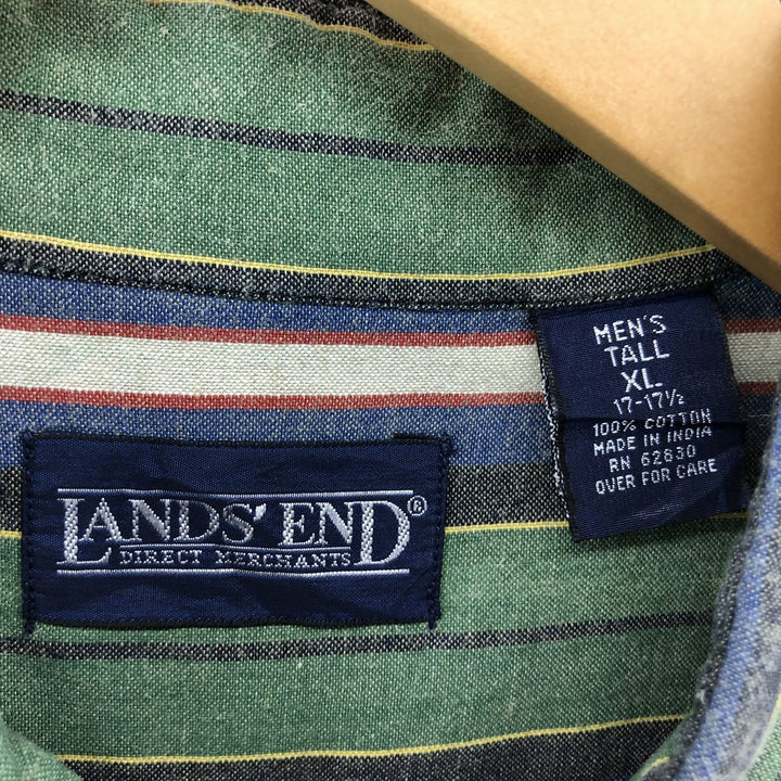 LANDS' END Short Sleeve Button Down Striped Shirt Men's XL cotton green type Vintage Second Hand